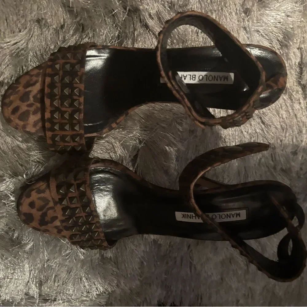 Manolo blahnik shoes animal print heels cuff ankle dress shoes studded sandals